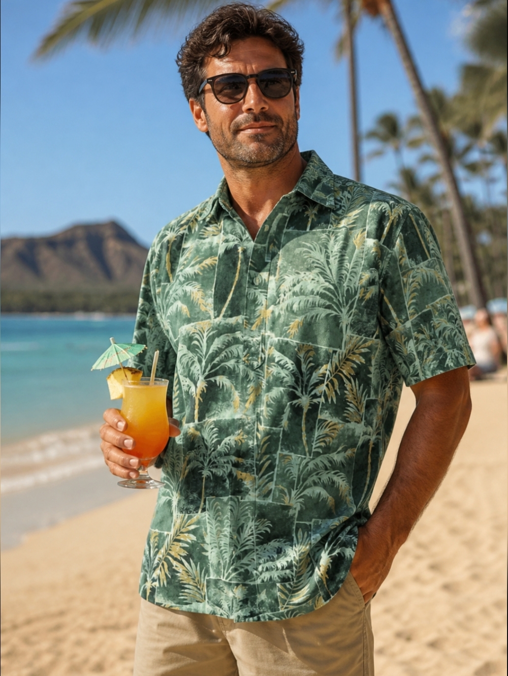 Go Barefoot Hawaiian Shirt Green Palm Trees Made in the USA Quality Sx XL